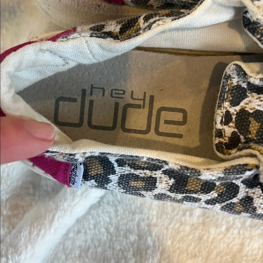 Hey Dude Kids Wendy Leopard Print Slip-Ons with Pink Accent heel!